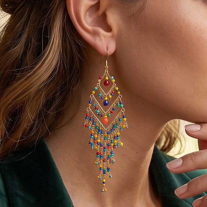 Multicolor Fire Polished Beaded Chandelier Earrings - Gem Avenue Retail