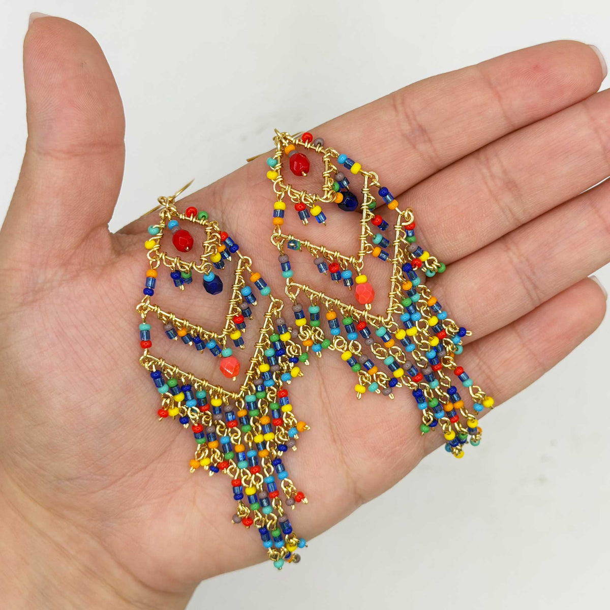 Multicolor Fire Polished Beaded Chandelier Earrings - Gem Avenue Retail