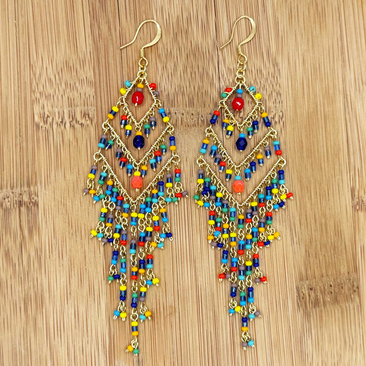 Multicolor Fire Polished Beaded Chandelier Earrings - Gem Avenue Retail