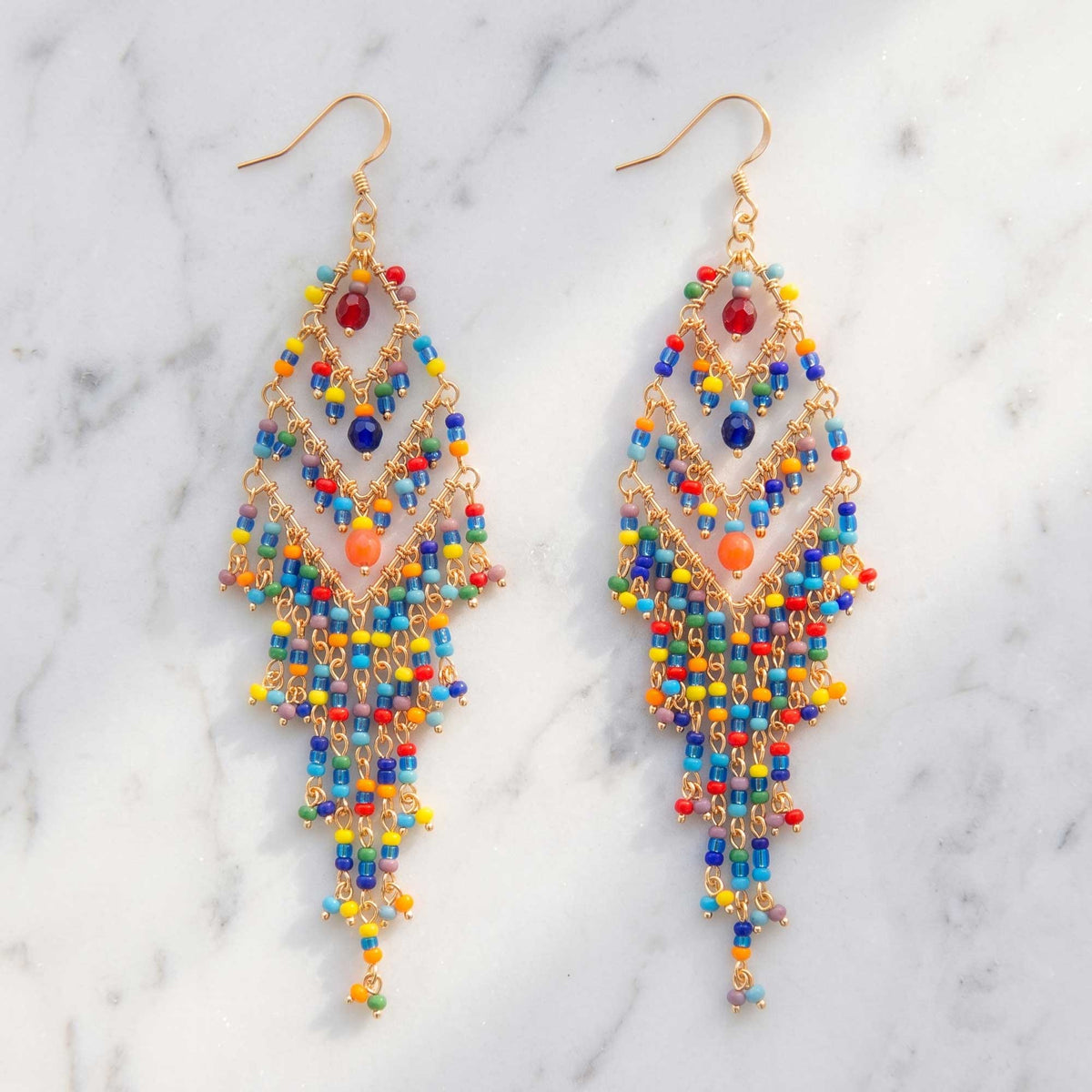 Multicolor Fire Polished Beaded Chandelier Earrings - Gem Avenue Retail