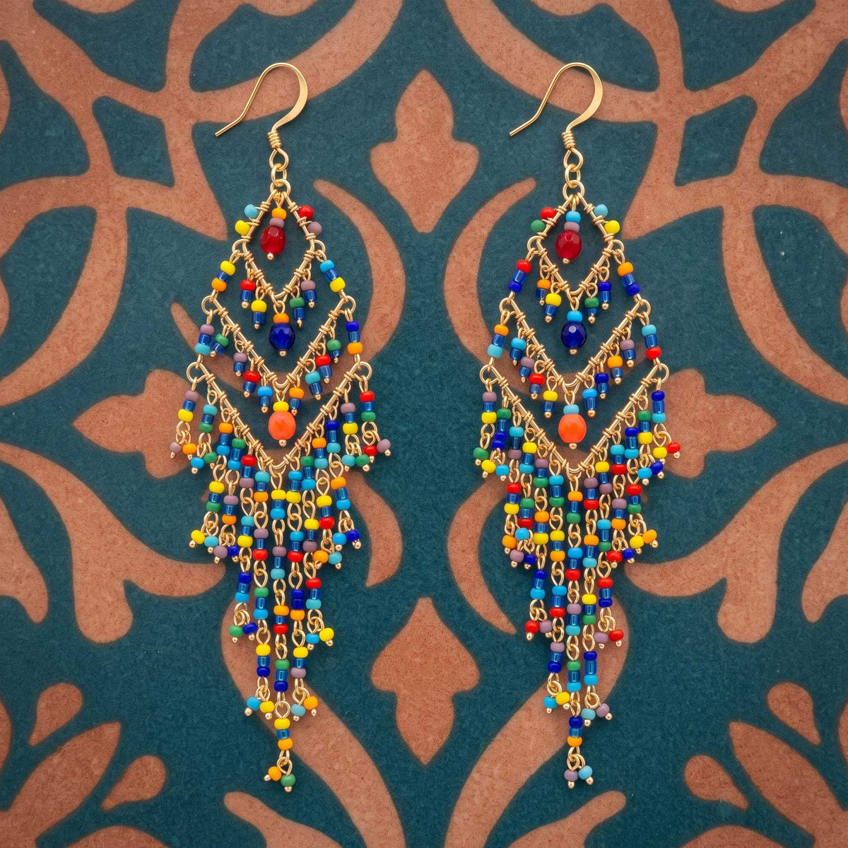 Multicolor Fire Polished Beaded Chandelier Earrings - Gem Avenue Retail