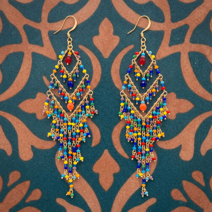 Multicolor Fire Polished Beaded Chandelier Earrings - Gem Avenue Retail