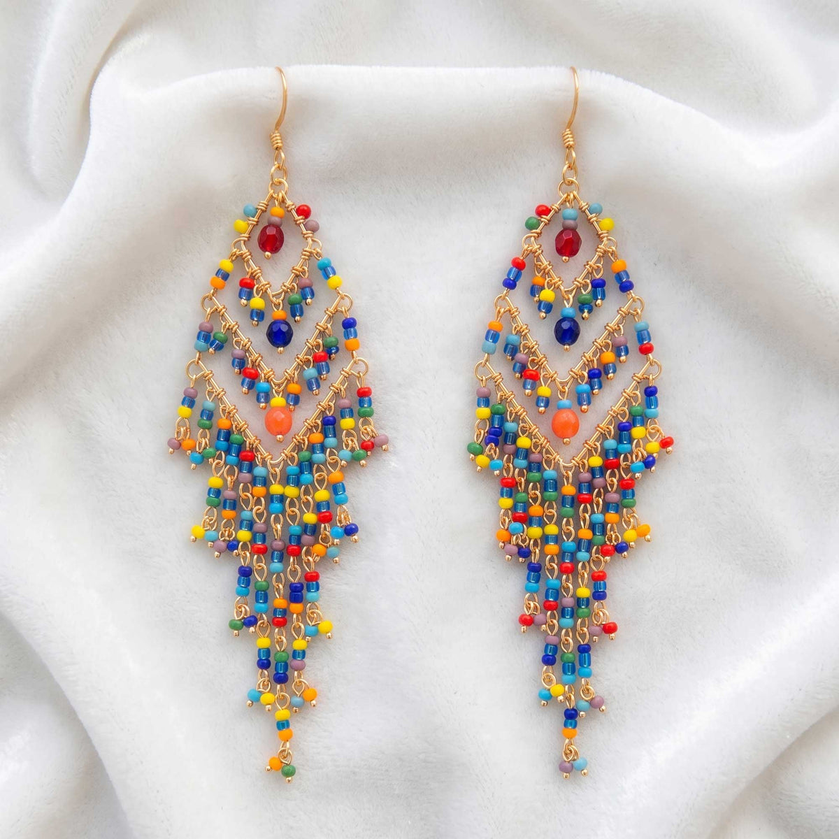 Multicolor Fire Polished Beaded Chandelier Earrings - Gem Avenue Retail