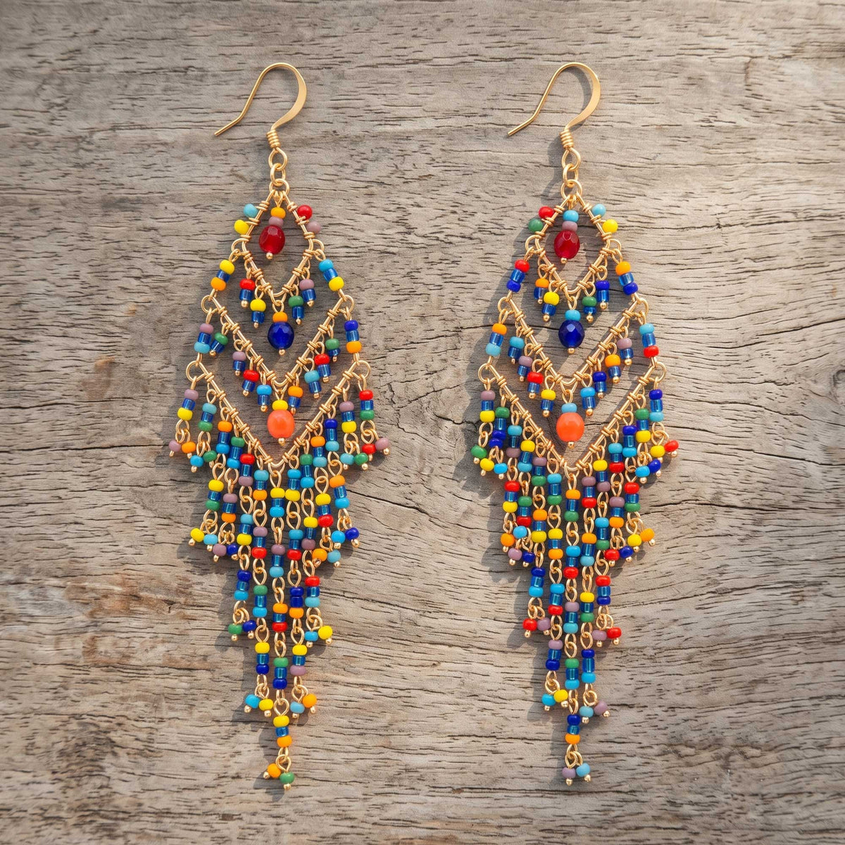 Multicolor Fire Polished Beaded Chandelier Earrings - Gem Avenue Retail