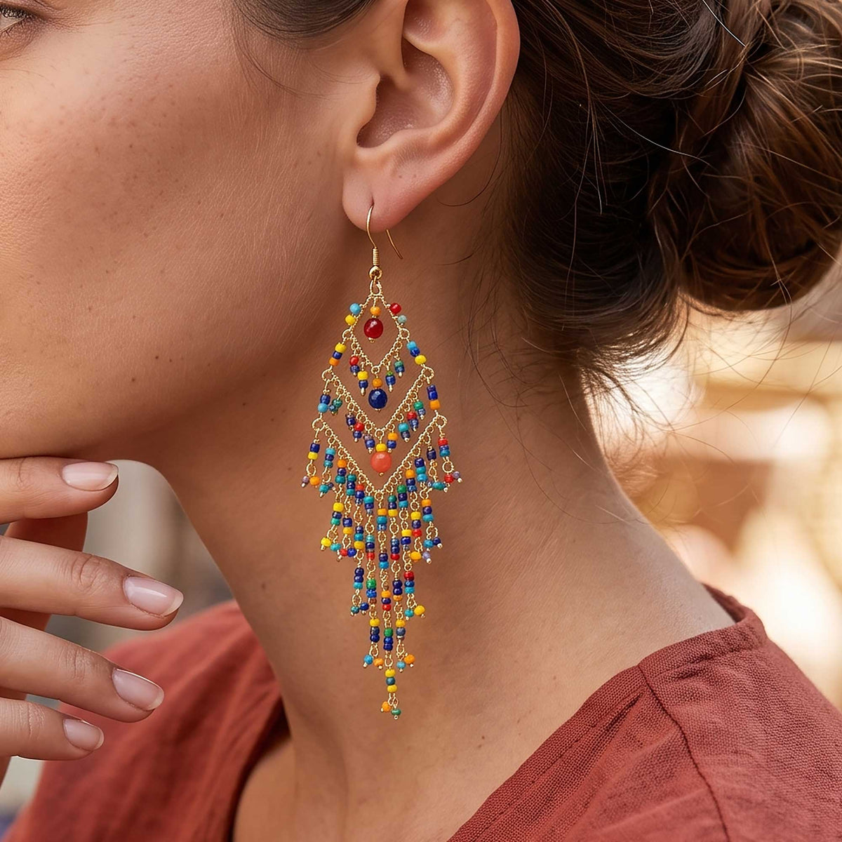 Multicolor Fire Polished Beaded Chandelier Earrings - Gem Avenue Retail