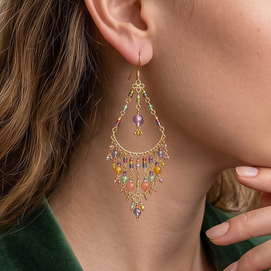 Multicolor Fire Polished Beaded Chandelier Earrings Stainless Steel - Gem Avenue Retail