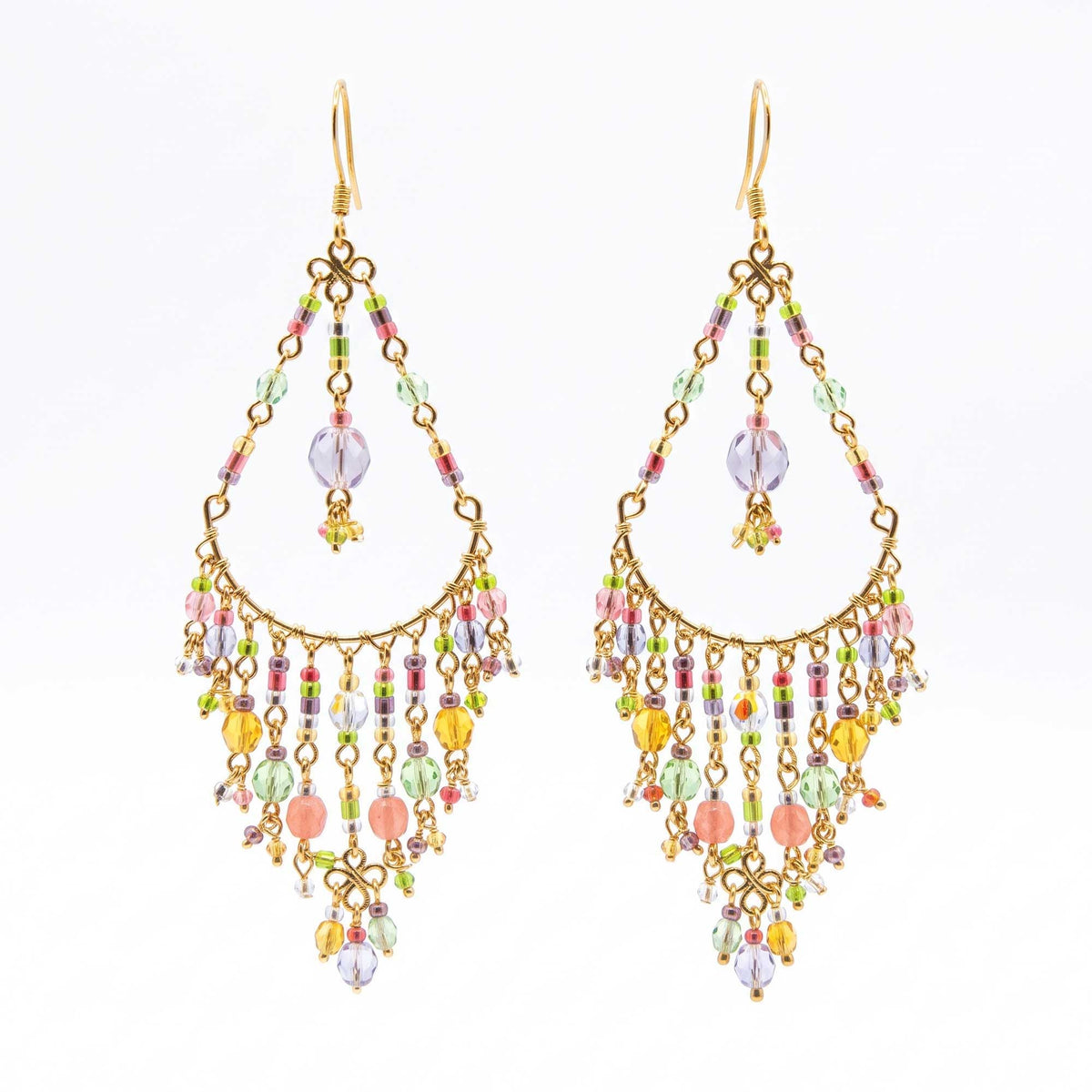 Multicolor Fire Polished Beaded Chandelier Earrings Stainless Steel - Gem Avenue Retail