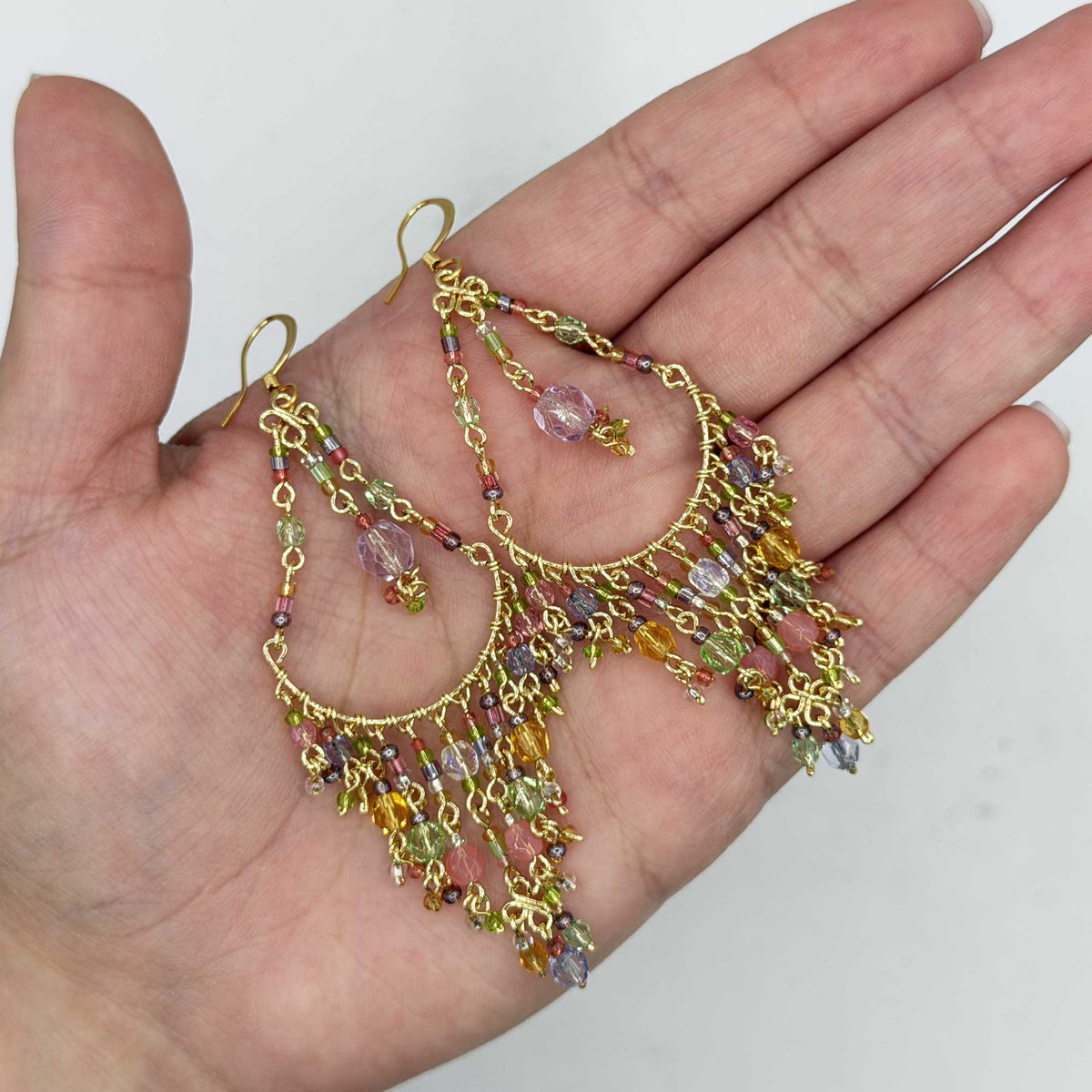 Multicolor Fire Polished Beaded Chandelier Earrings Stainless Steel - Gem Avenue Retail