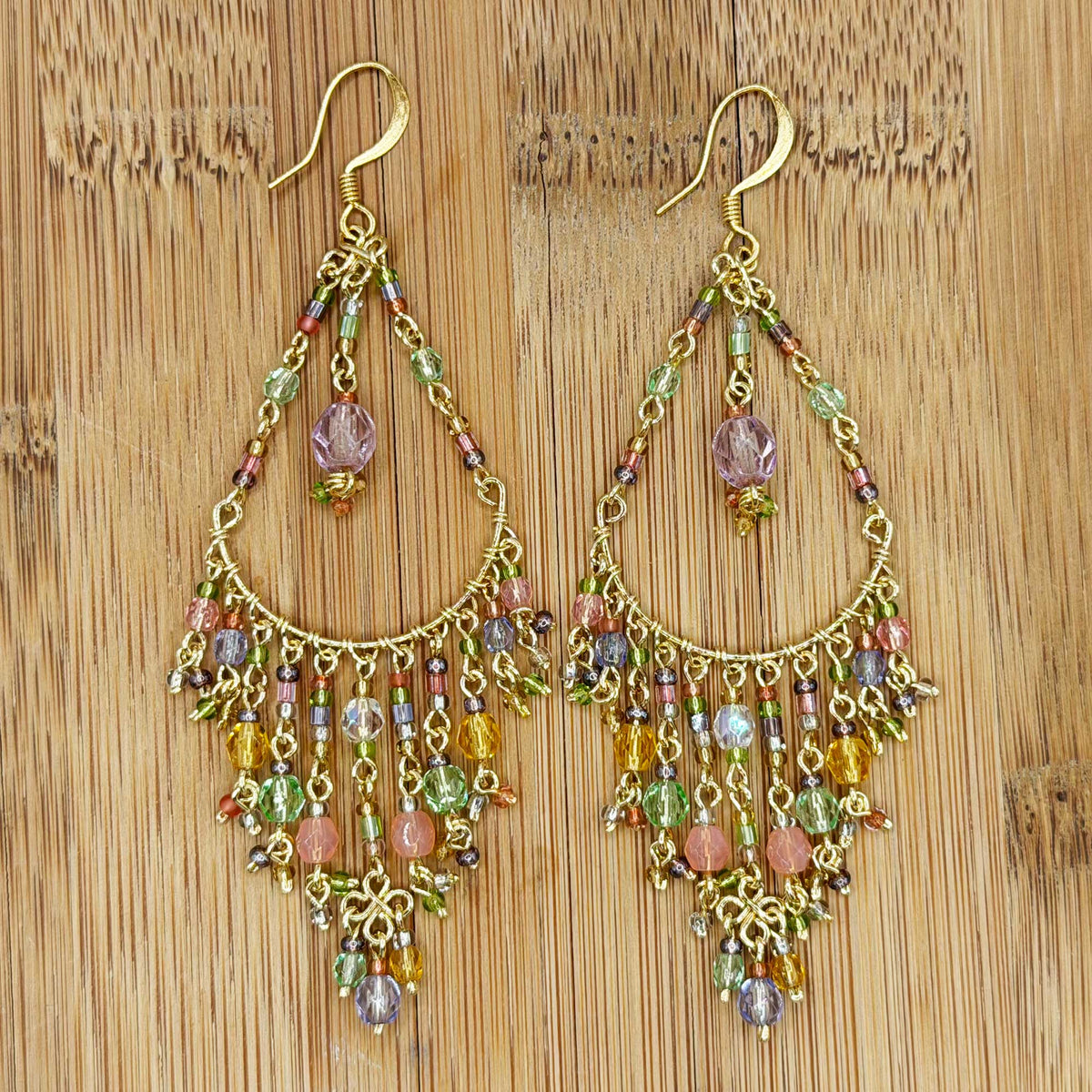 Multicolor Fire Polished Beaded Chandelier Earrings Stainless Steel - Gem Avenue Retail