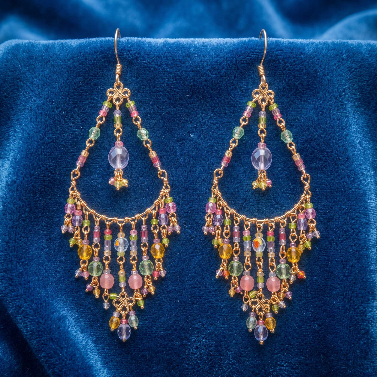 Multicolor Fire Polished Beaded Chandelier Earrings Stainless Steel - Gem Avenue Retail