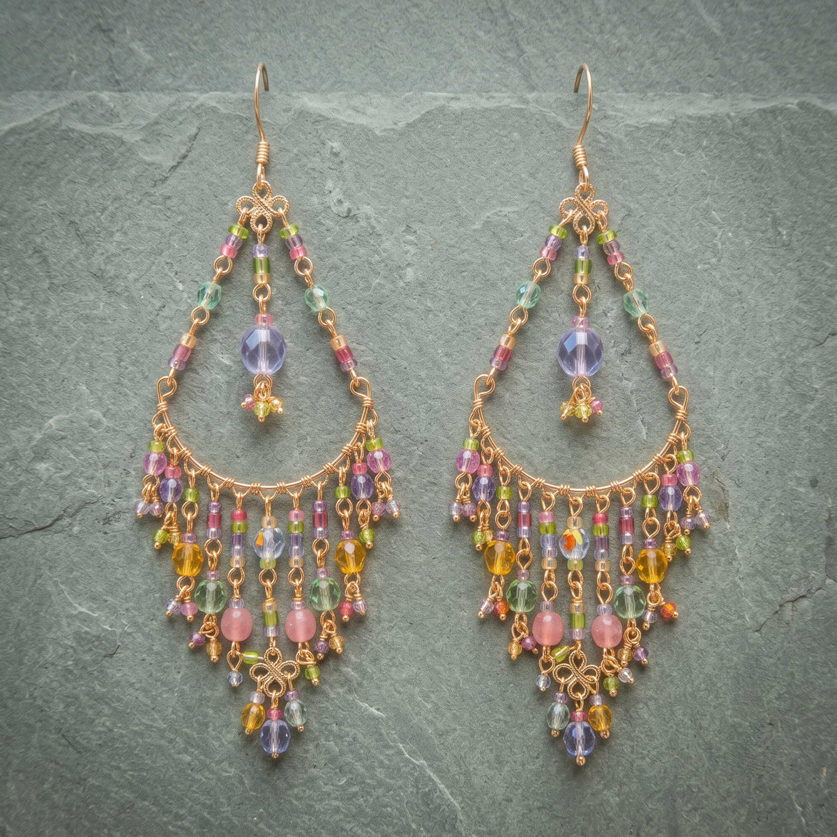 Multicolor Fire Polished Beaded Chandelier Earrings Stainless Steel - Gem Avenue Retail