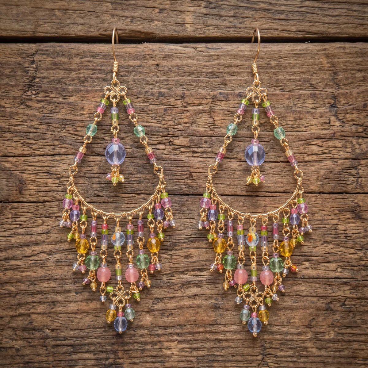Multicolor Fire Polished Beaded Chandelier Earrings Stainless Steel - Gem Avenue Retail