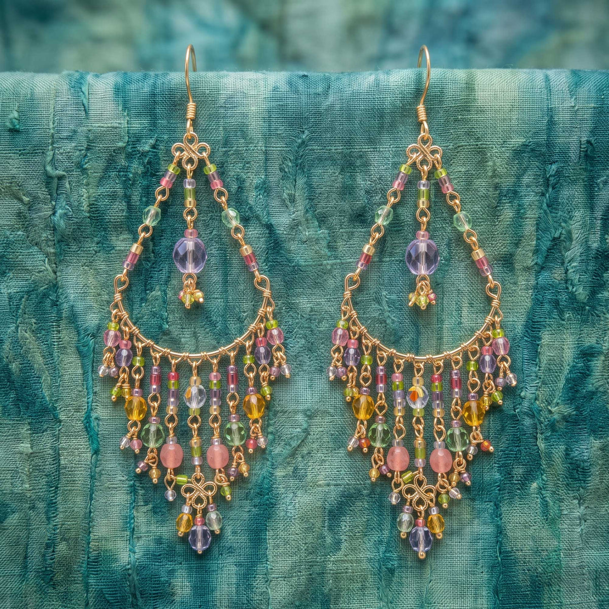 Multicolor Fire Polished Beaded Chandelier Earrings Stainless Steel - Gem Avenue Retail