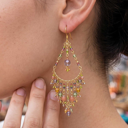 Multicolor Fire Polished Beaded Chandelier Earrings Stainless Steel - Gem Avenue Retail