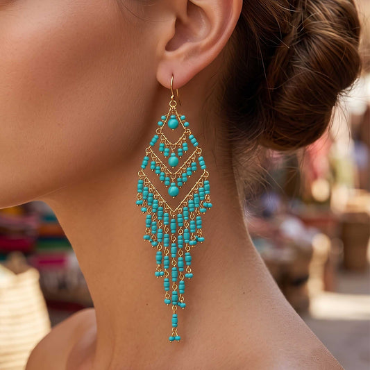 Green Fire Polished Beaded Chandelier Earrings - Gem Avenue Retail