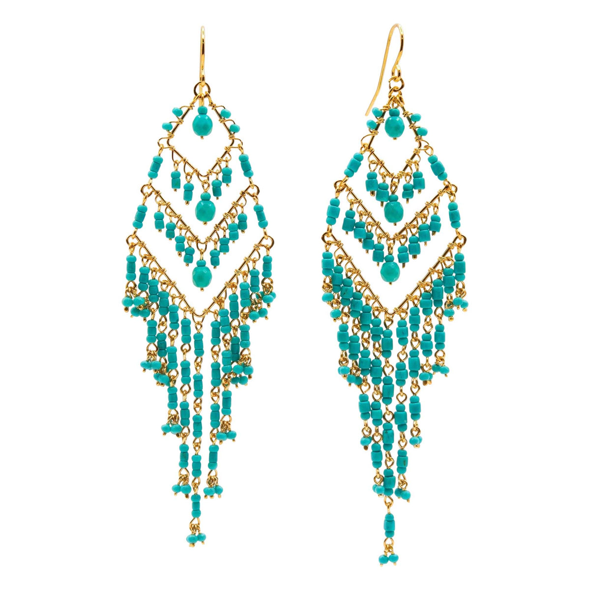 Green Fire Polished Beaded Chandelier Earrings - Gem Avenue Retail