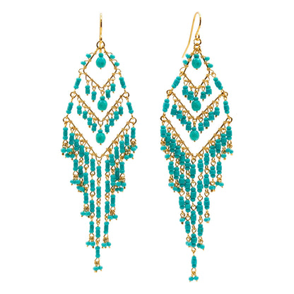 Green Fire Polished Beaded Chandelier Earrings - Gem Avenue Retail