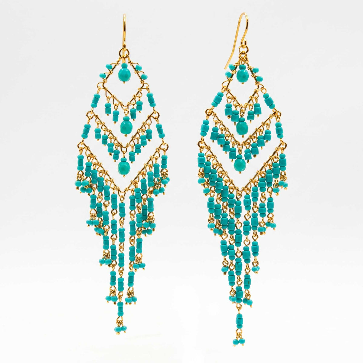 Green Fire Polished Beaded Chandelier Earrings - Gem Avenue Retail