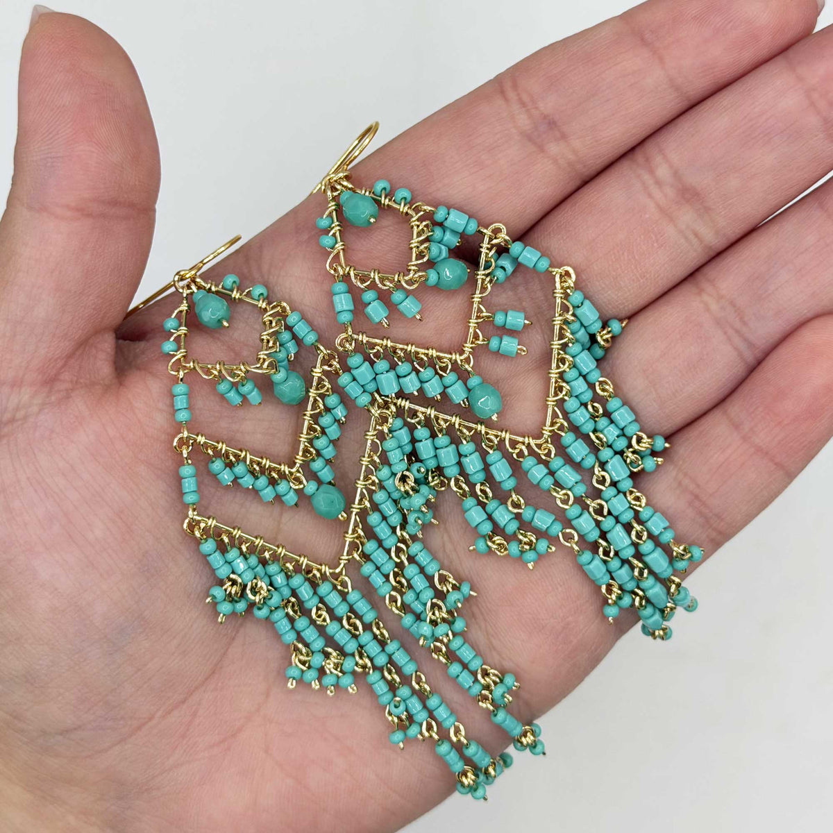 Green Fire Polished Beaded Chandelier Earrings - Gem Avenue Retail