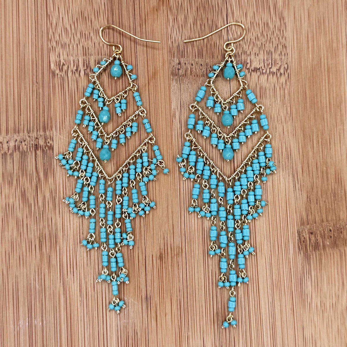 Green Fire Polished Beaded Chandelier Earrings - Gem Avenue Retail