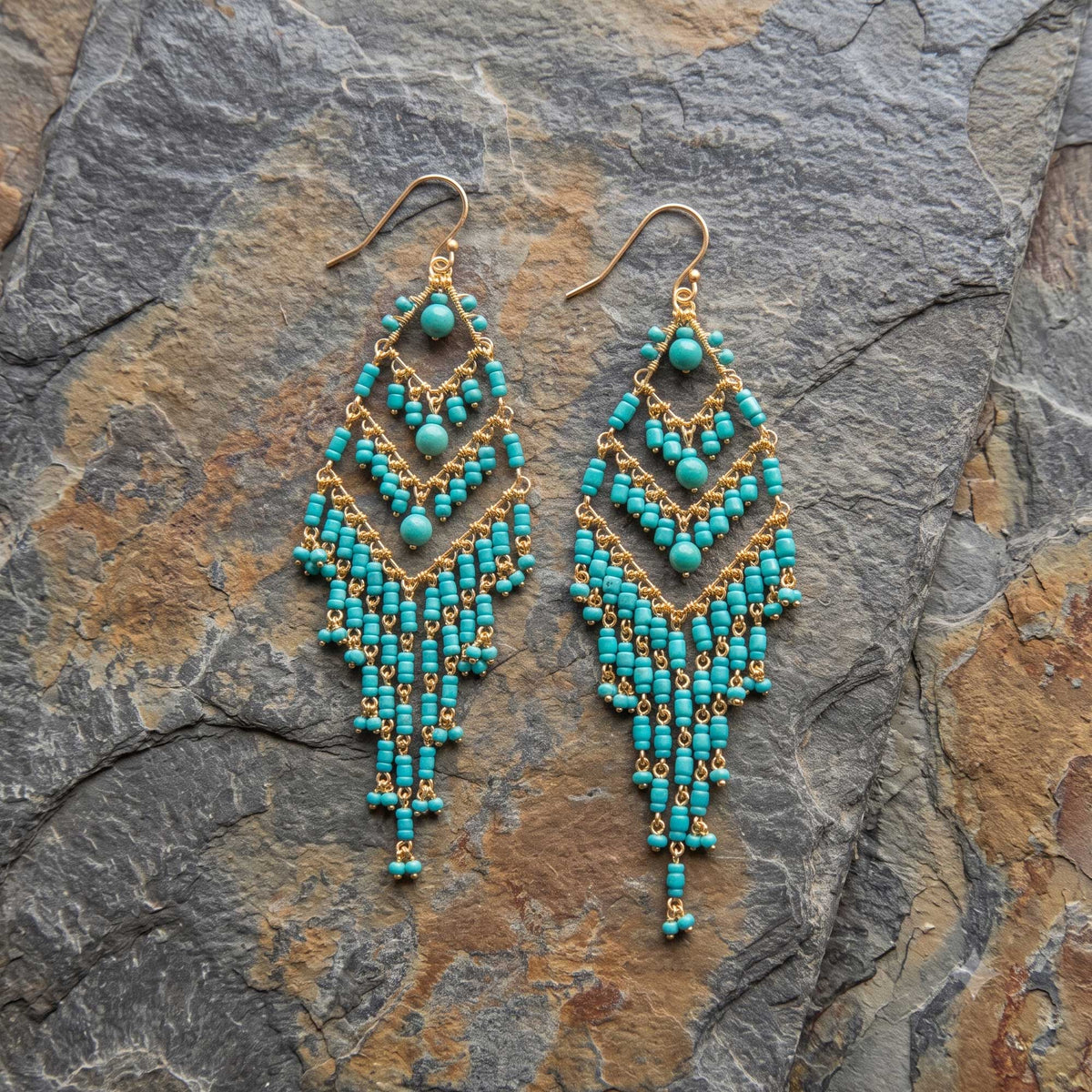 Green Fire Polished Beaded Chandelier Earrings - Gem Avenue Retail