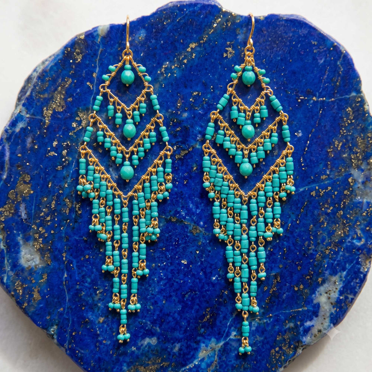 Green Fire Polished Beaded Chandelier Earrings - Gem Avenue Retail