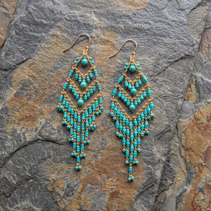 Green Fire Polished Beaded Chandelier Earrings - Gem Avenue Retail