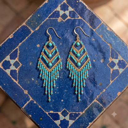 Green Fire Polished Beaded Chandelier Earrings - Gem Avenue Retail