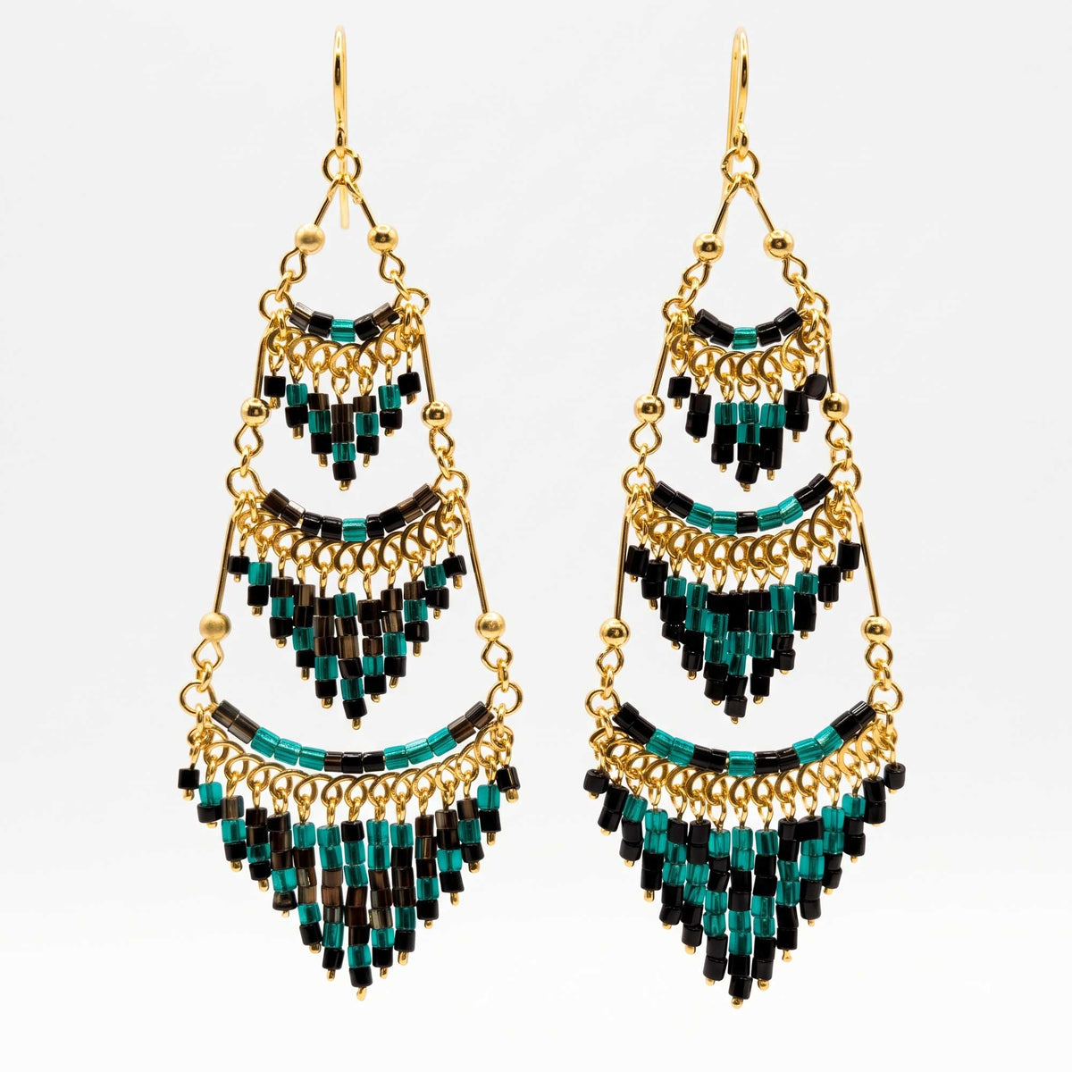 Dark Green Czech Beaded Chandelier Earrings Stainless Steel - Gem Avenue Retail