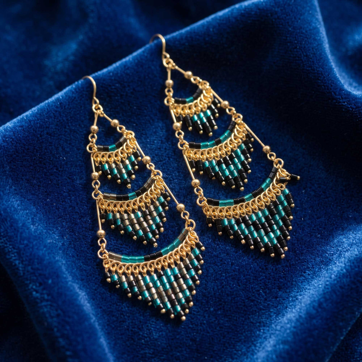 Dark Green Czech Beaded Chandelier Earrings Stainless Steel - Gem Avenue Retail