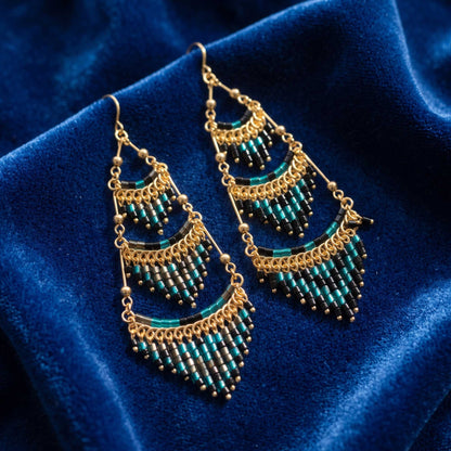 Dark Green Czech Beaded Chandelier Earrings Stainless Steel - Gem Avenue Retail