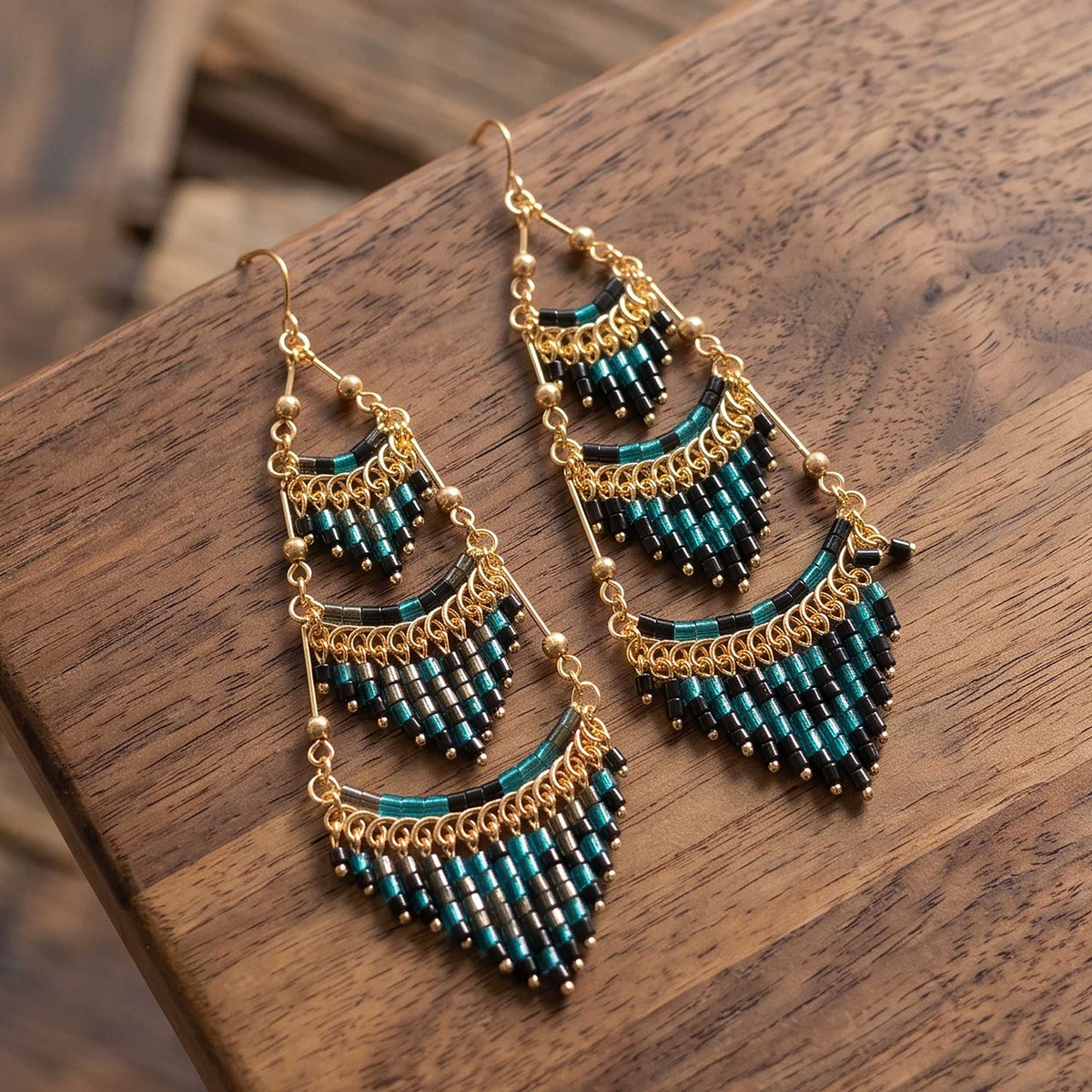 Dark Green Czech Beaded Chandelier Earrings Stainless Steel - Gem Avenue Retail