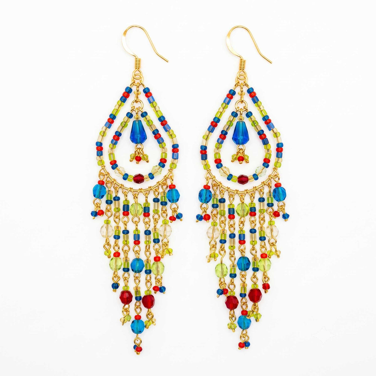 Multicolor Fire Polished Beaded Chandelier Earrings Stainless Steel - Gem Avenue Retail