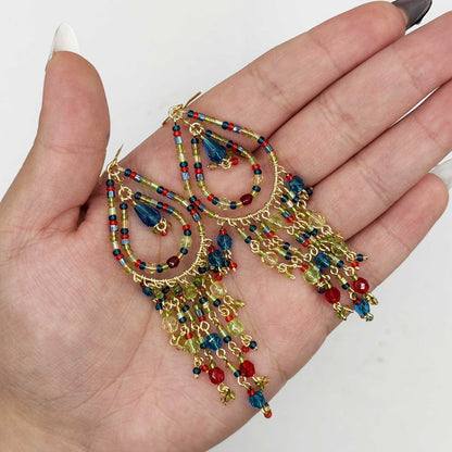 Multicolor Fire Polished Beaded Chandelier Earrings Stainless Steel - Gem Avenue Retail