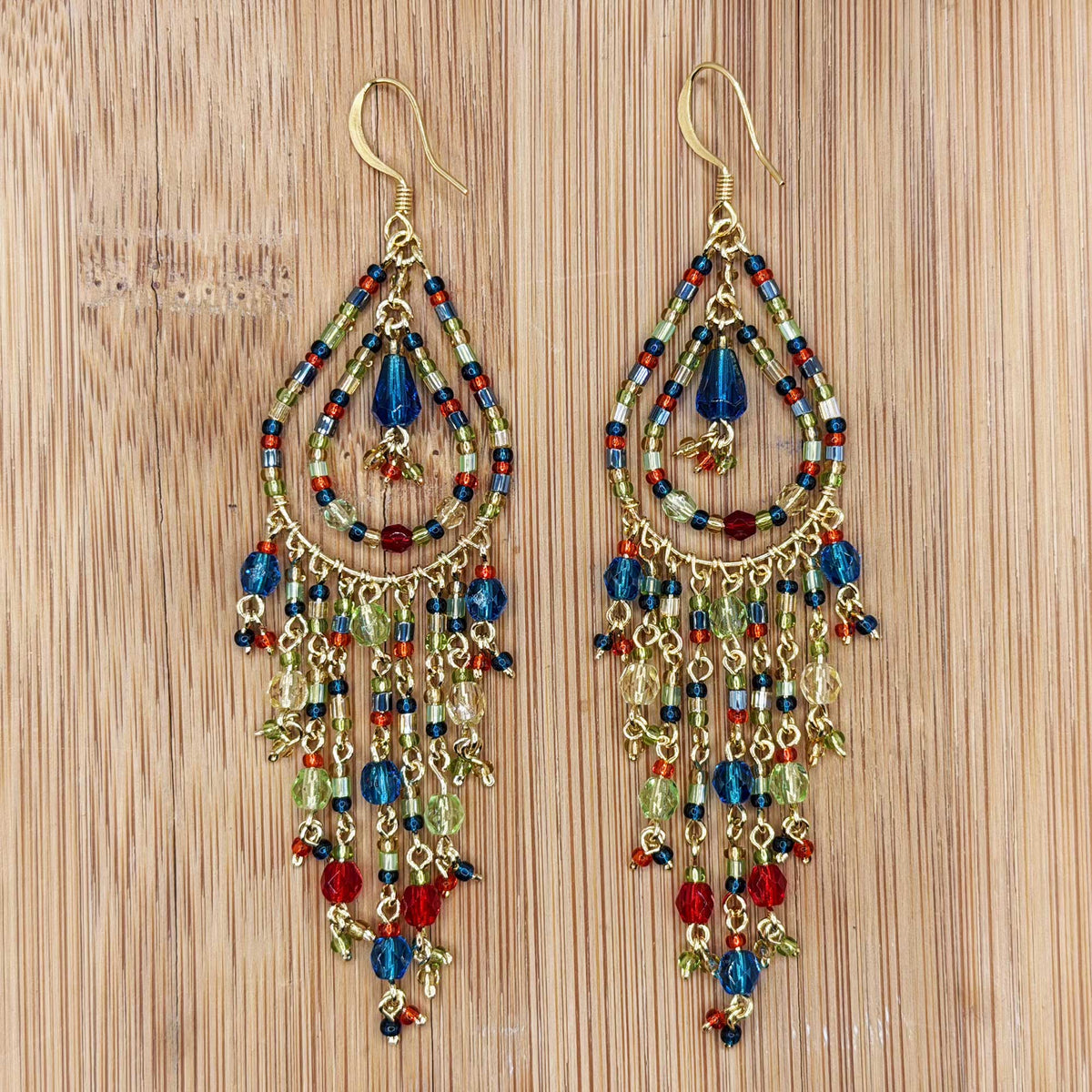 Multicolor Fire Polished Beaded Chandelier Earrings Stainless Steel - Gem Avenue Retail