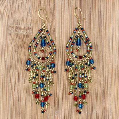Multicolor Fire Polished Beaded Chandelier Earrings Stainless Steel - Gem Avenue Retail