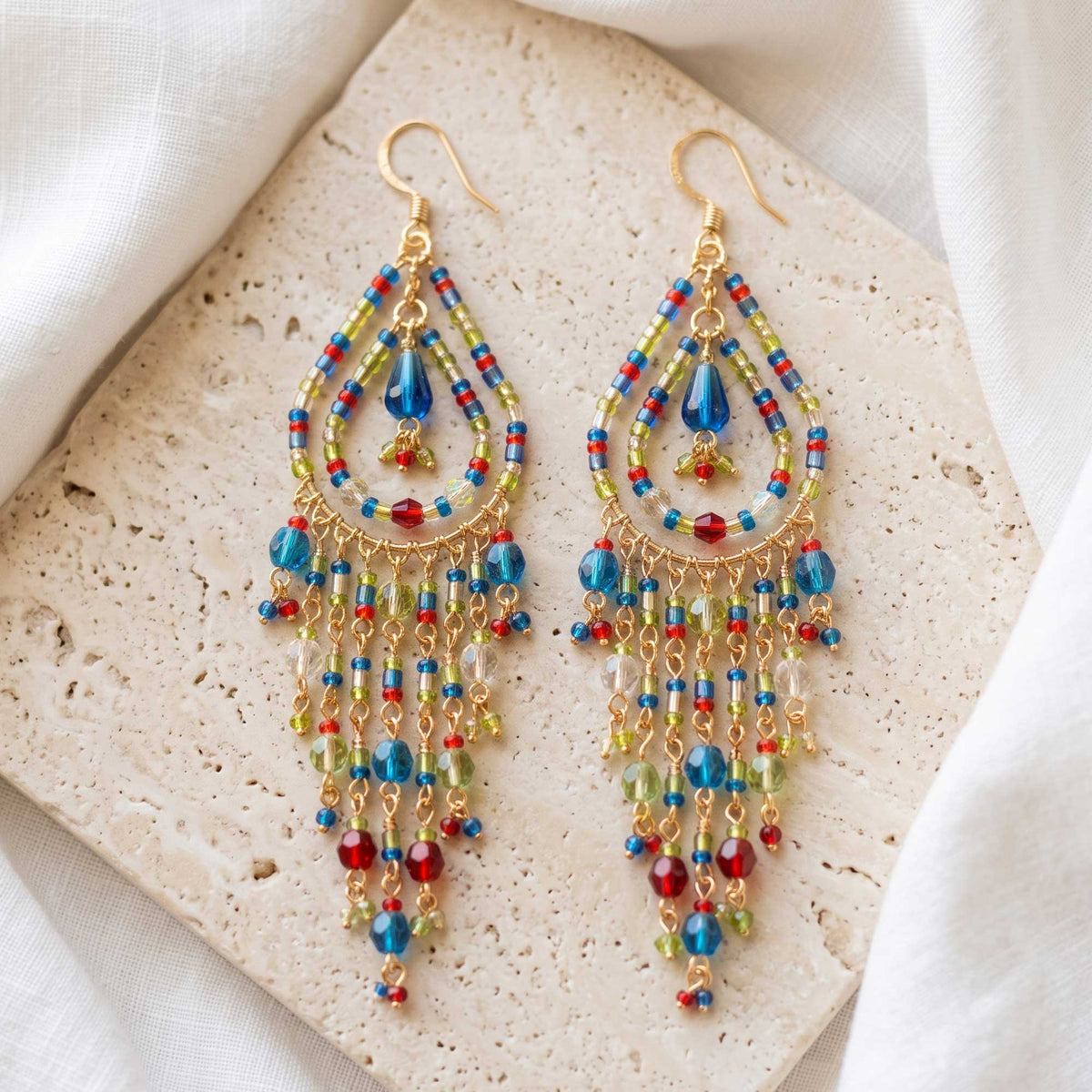Multicolor Fire Polished Beaded Chandelier Earrings Stainless Steel - Gem Avenue Retail