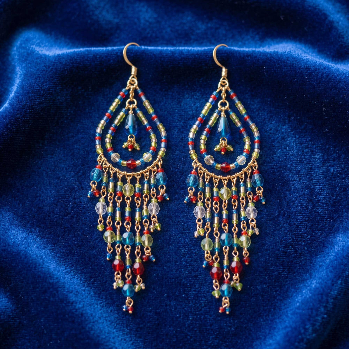Multicolor Fire Polished Beaded Chandelier Earrings Stainless Steel - Gem Avenue Retail