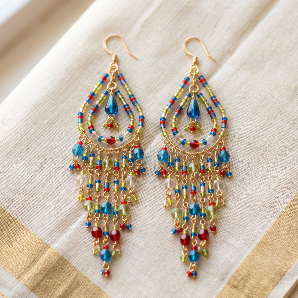 Multicolor Fire Polished Beaded Chandelier Earrings Stainless Steel - Gem Avenue Retail