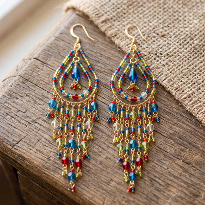 Multicolor Fire Polished Beaded Chandelier Earrings Stainless Steel - Gem Avenue Retail