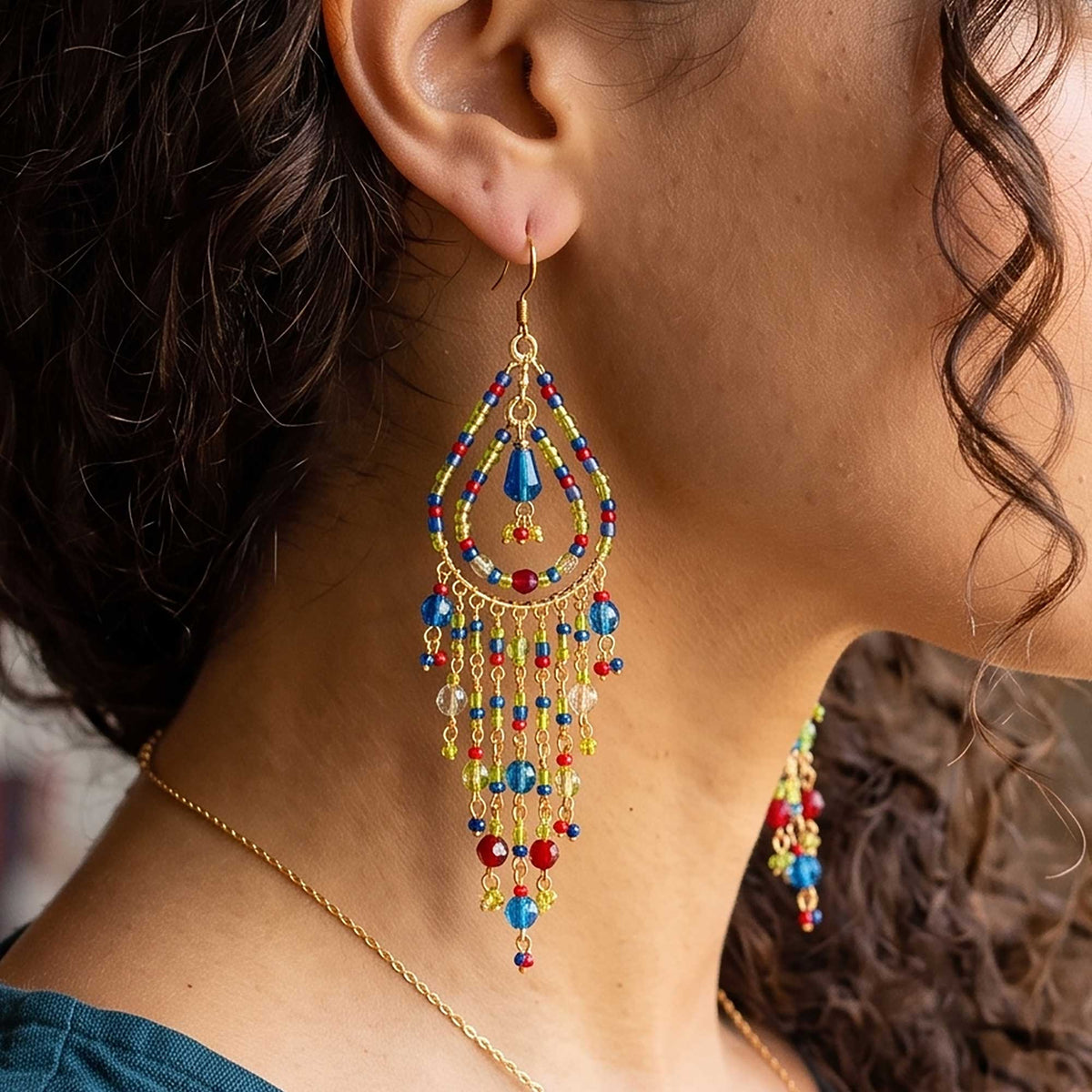 Multicolor Fire Polished Beaded Chandelier Earrings Stainless Steel - Gem Avenue Retail