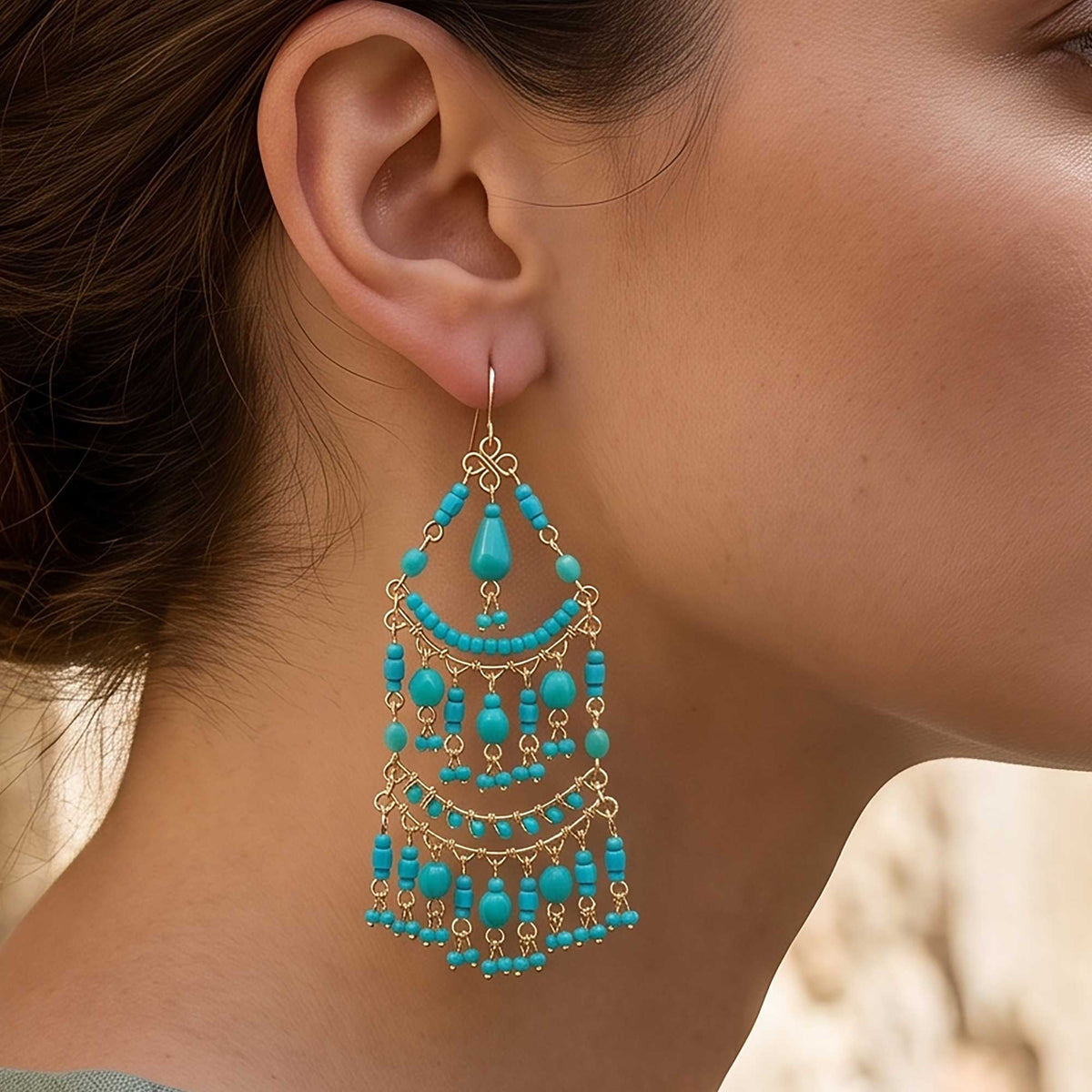 Green Fire Polished Beaded Stainless Steel Chandelier Earrings - Gem Avenue Retail