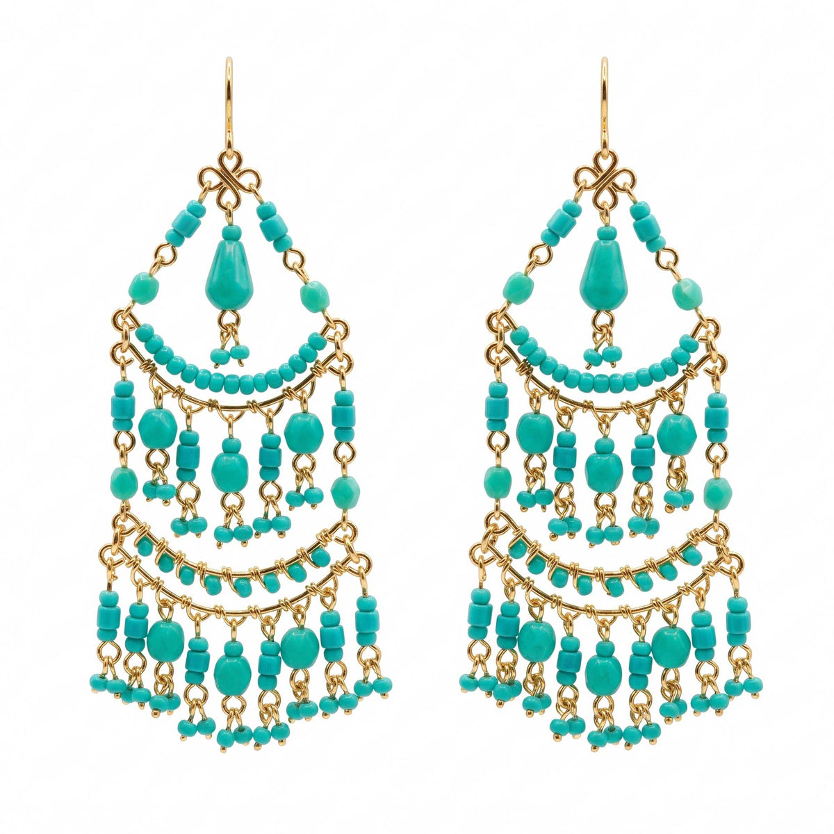 Green Fire Polished Beaded Stainless Steel Chandelier Earrings - Gem Avenue Retail