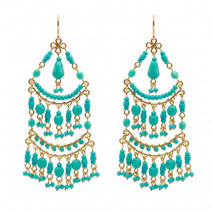 Green Fire Polished Beaded Stainless Steel Chandelier Earrings - Gem Avenue Retail