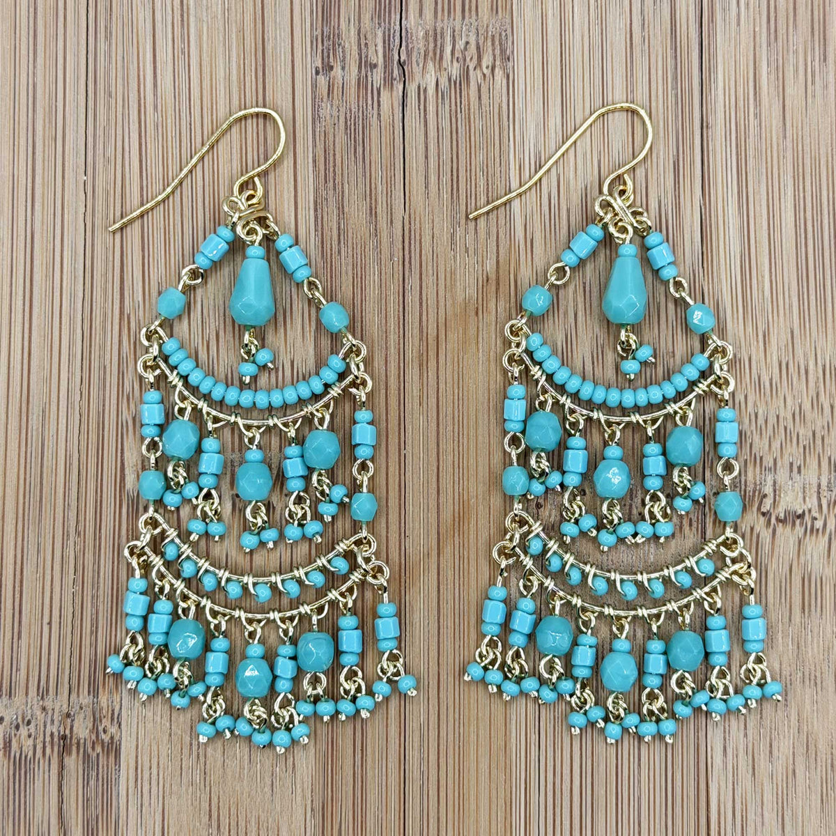 Green Fire Polished Beaded Stainless Steel Chandelier Earrings - Gem Avenue Retail