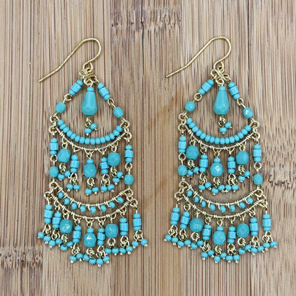 Green Fire Polished Beaded Stainless Steel Chandelier Earrings - Gem Avenue Retail