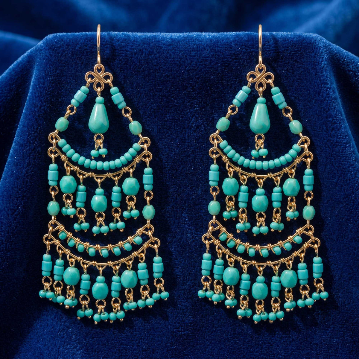Green Fire Polished Beaded Stainless Steel Chandelier Earrings - Gem Avenue Retail