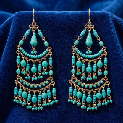 Green Fire Polished Beaded Stainless Steel Chandelier Earrings - Gem Avenue Retail