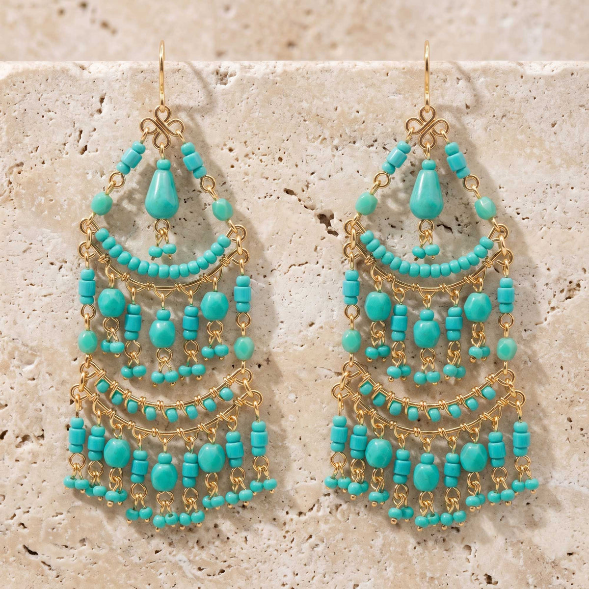 Green Fire Polished Beaded Stainless Steel Chandelier Earrings - Gem Avenue Retail