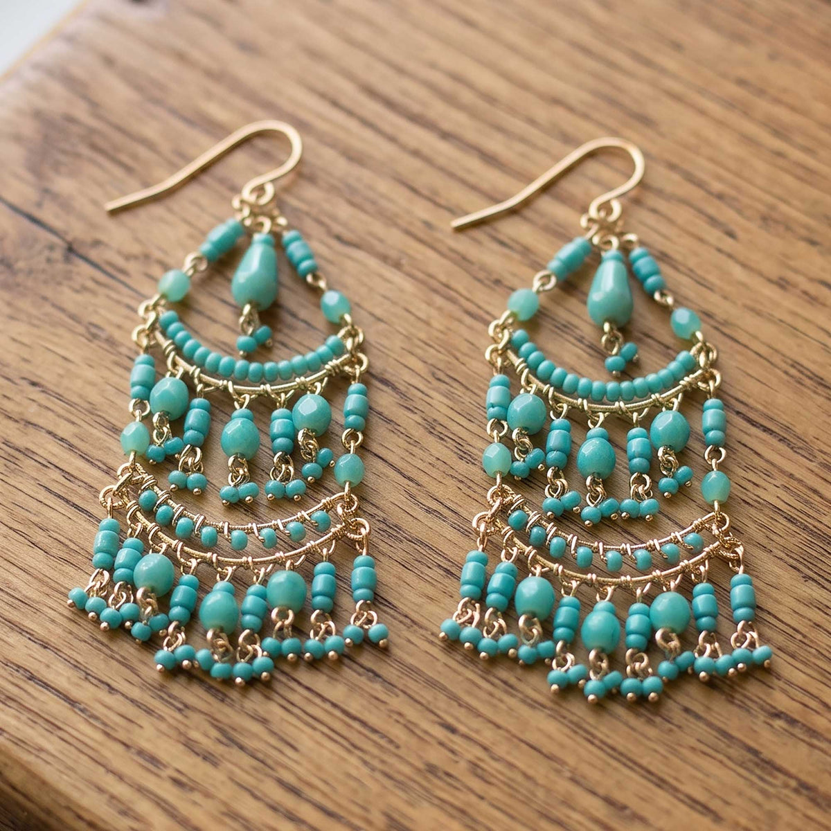 Green Fire Polished Beaded Stainless Steel Chandelier Earrings - Gem Avenue Retail